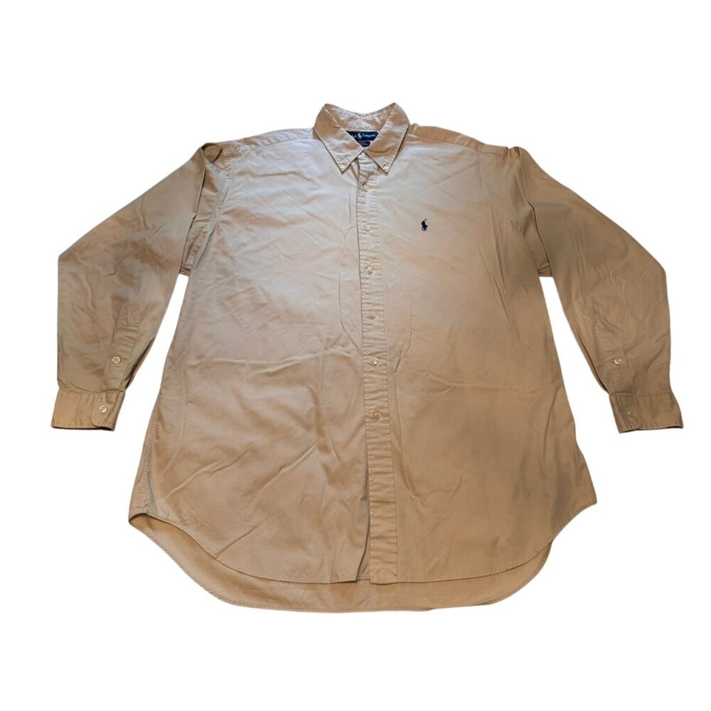 Ralph Lauren Blake Shirt Mens XL Beige Tan Khaki Button Down Long Sleeve Cotton
